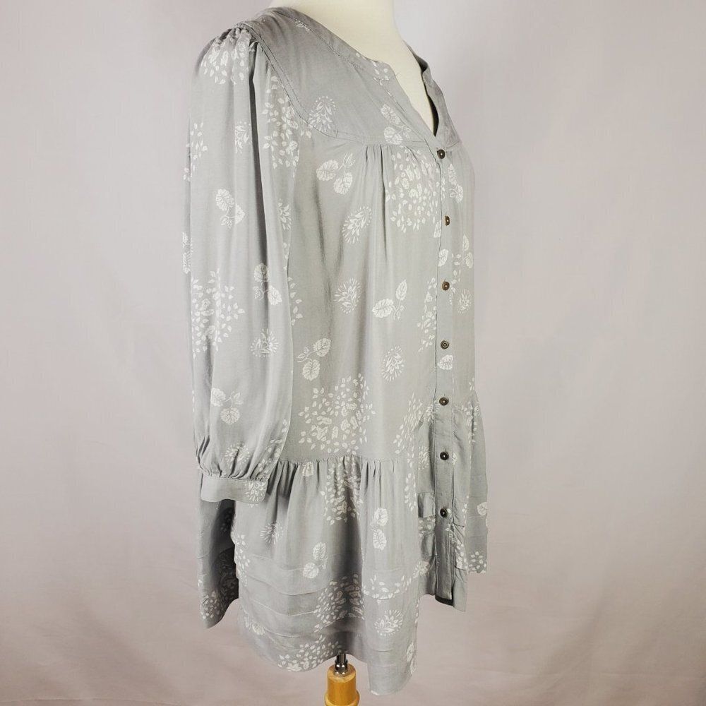 Boho Gray-White Button Down Tunic by Holding Horses For Anthropologie Sz S - Picture 5 of 11